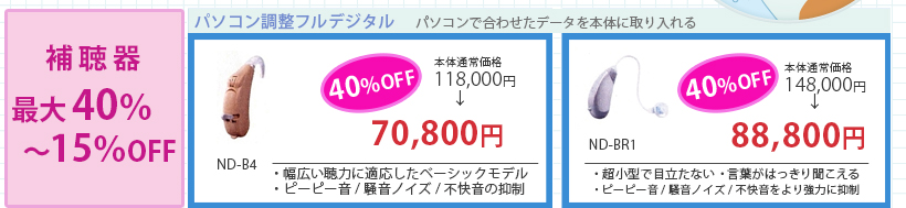 補聴器最大40%から15%トOFF パソコン調整フルデジタル